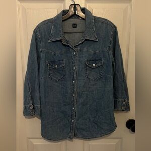 GAP Women’s Vintage Denim Collared Long Sleeve Double Pocket Shirt Size XL